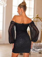 Pearl Trim Sweetheart Neck Long Sleeve Mini Dress OutfitFlow